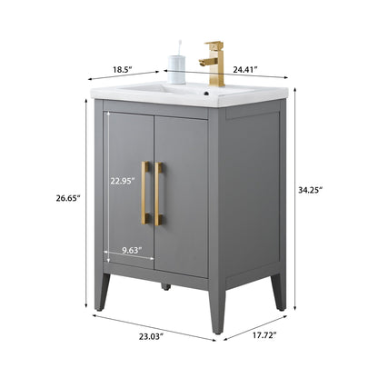 Meuble-lavabo de salle de bain Vanity Art avec lavabo simple, plateau en céramique, disponible en 20, 24 ou 30 pouces.