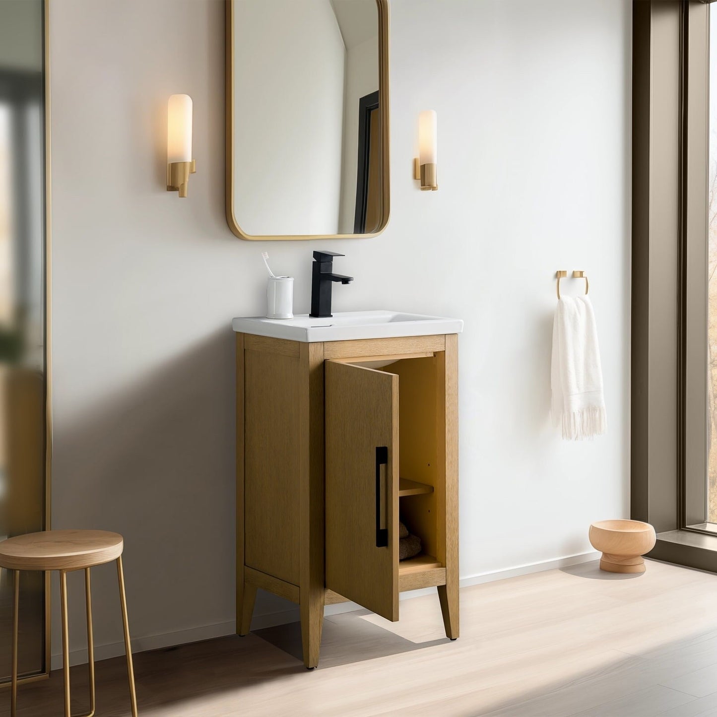 Meuble-lavabo de salle de bain Vanity Art avec lavabo simple, plateau en céramique, disponible en 20, 24 ou 30 pouces.