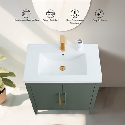 Meuble-lavabo de salle de bain Vanity Art avec lavabo simple, plateau en céramique, disponible en 20, 24 ou 30 pouces.