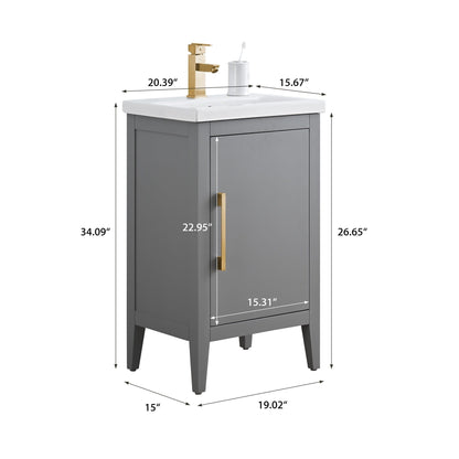 Meuble-lavabo de salle de bain Vanity Art avec lavabo simple, plateau en céramique, disponible en 20, 24 ou 30 pouces.