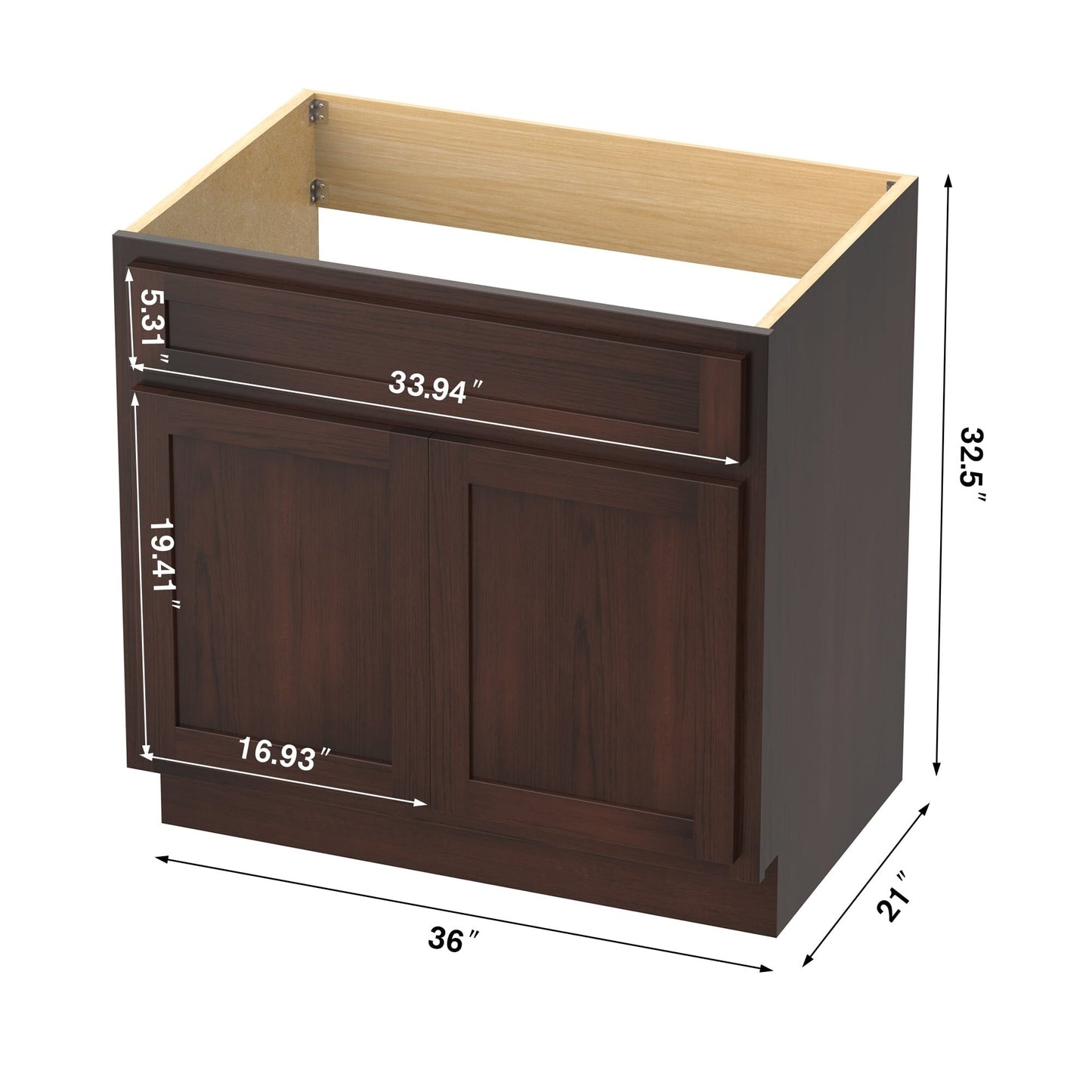 Meuble-lavabo de salle de bain Art Vanity à 36 pouces avec lavabo simple.