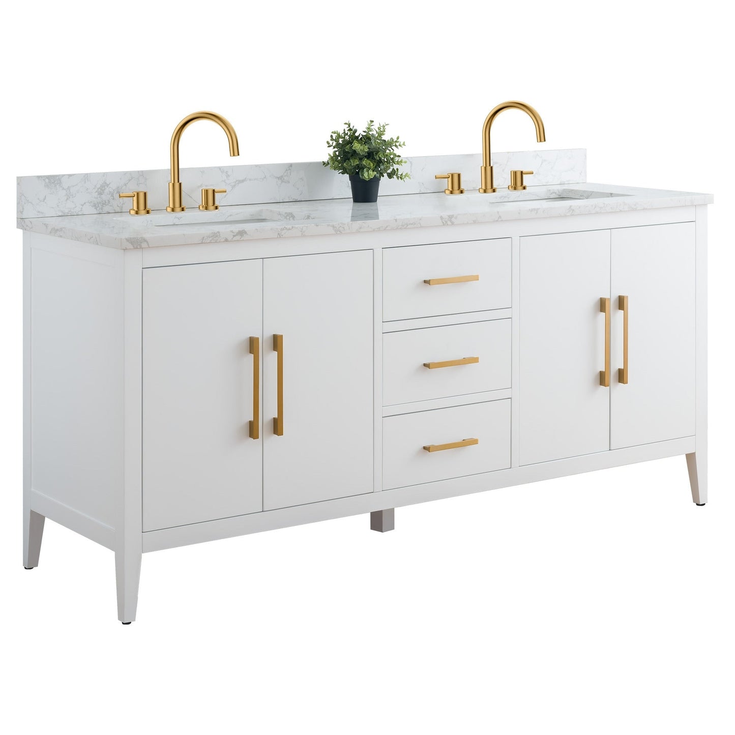 Meuble-lavabo de salle de bain Art 72 avec double lavabo et dessus en marbre synthétique.