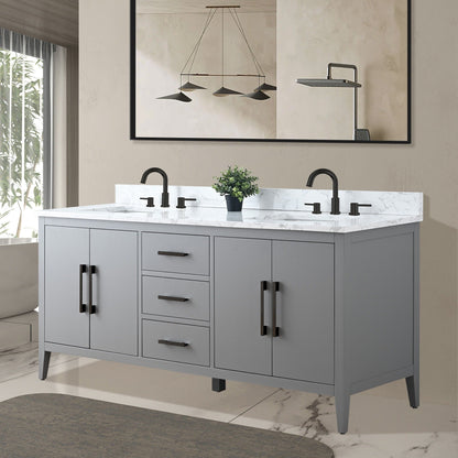 Meuble-lavabo de salle de bain Art 72 avec double lavabo et dessus en marbre synthétique.