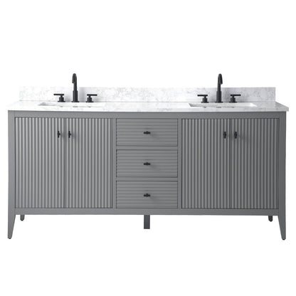 Meuble-lavabo de salle de bain Art 72 avec double lavabo et dessus en marbre synthétique.