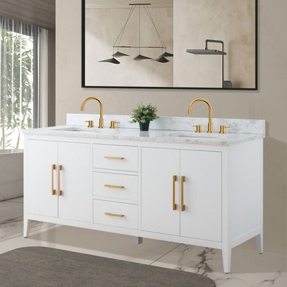 Meuble-lavabo de salle de bain Art 72 avec double lavabo et dessus en marbre synthétique.