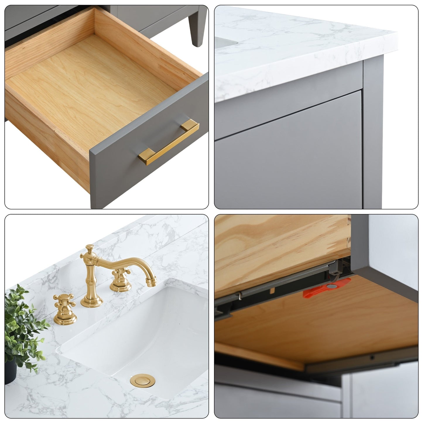 Meuble-lavabo de salle de bain Art 72 avec double lavabo et dessus en marbre synthétique.