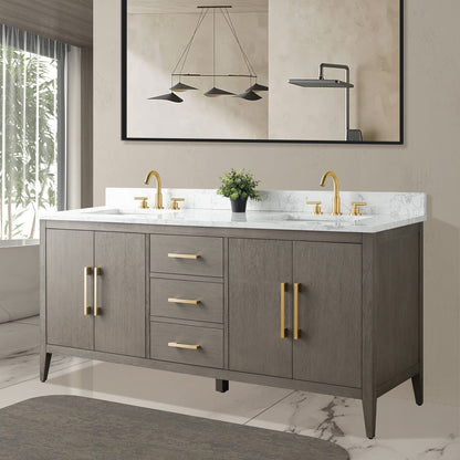 Meuble-lavabo de salle de bain Art 72 avec double lavabo et dessus en marbre synthétique.