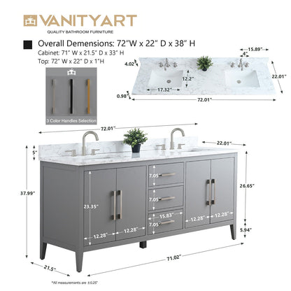 Meuble-lavabo de salle de bain Art 72 avec double lavabo et dessus en marbre synthétique.