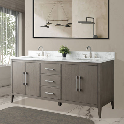 Meuble-lavabo de salle de bain Art 72 avec double lavabo et dessus en marbre synthétique.