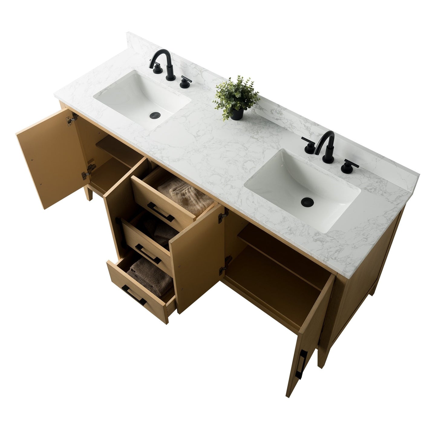 Meuble-lavabo de salle de bain Art 72 avec double lavabo et dessus en marbre synthétique.