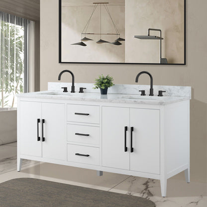 Meuble-lavabo de salle de bain Art 72 avec double lavabo et dessus en marbre synthétique.