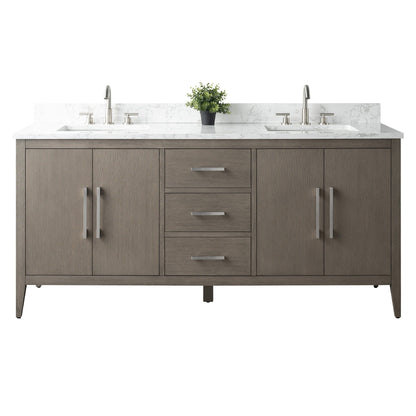 Meuble-lavabo de salle de bain Art 72 avec double lavabo et dessus en marbre synthétique.