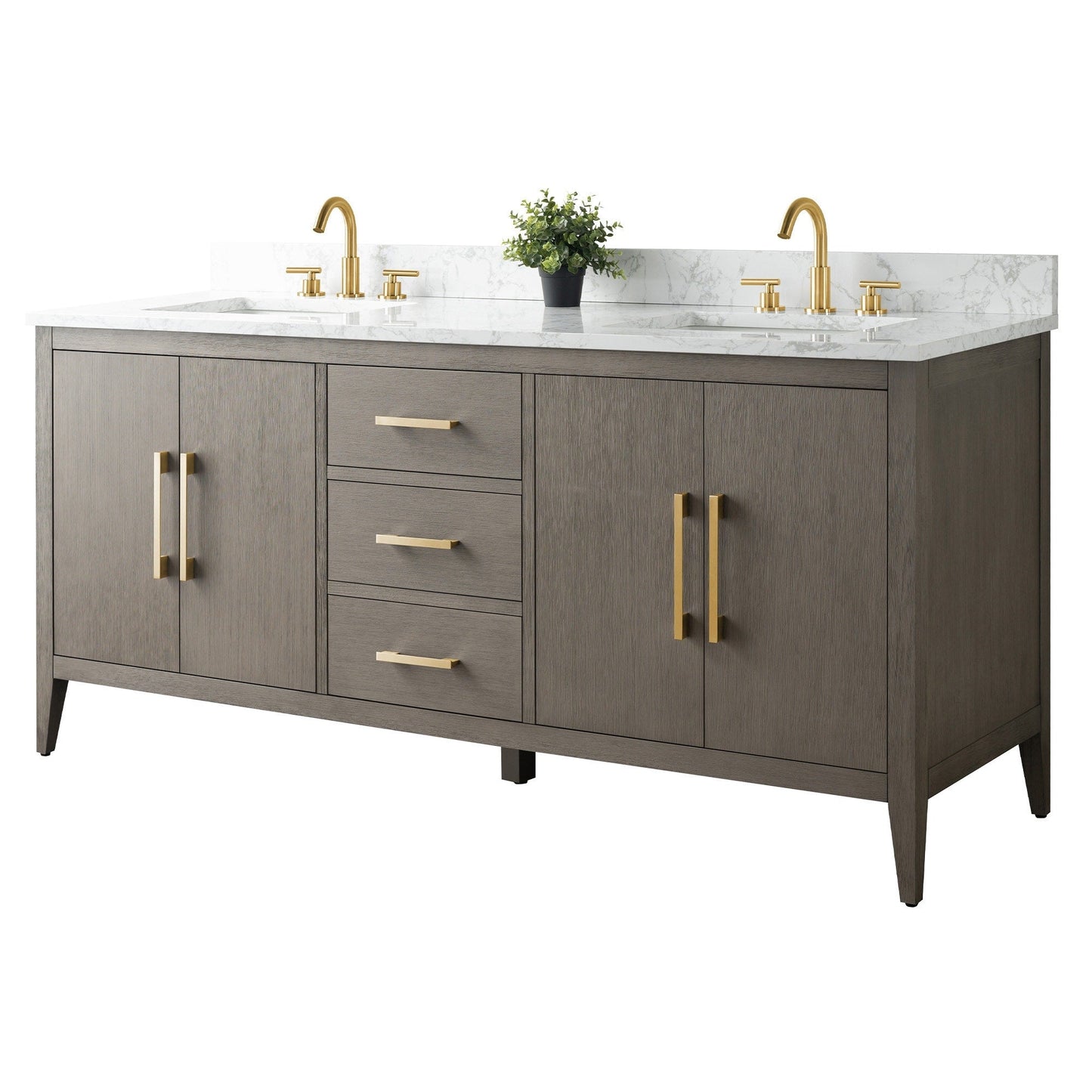 Meuble-lavabo de salle de bain Art 72 avec double lavabo et dessus en marbre synthétique.