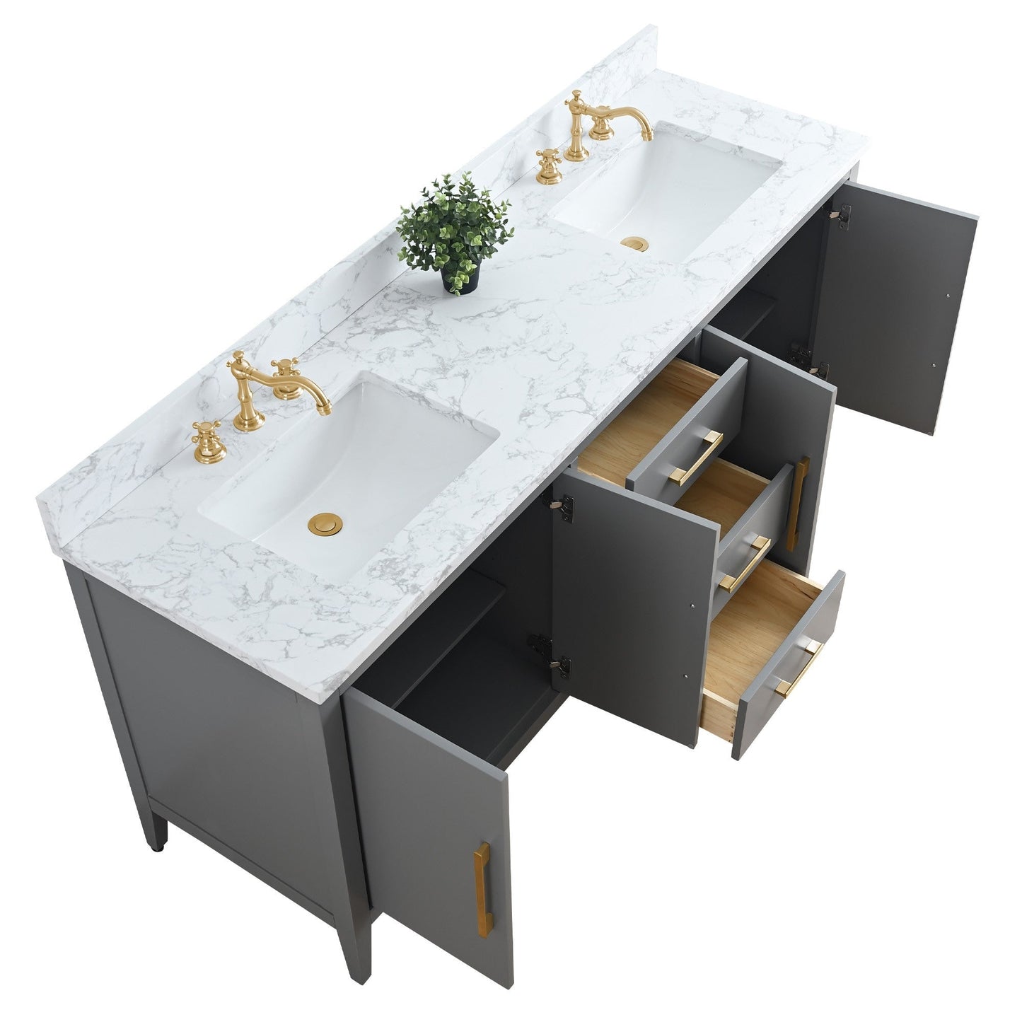 Meuble-lavabo de salle de bain Art 72 avec double lavabo et dessus en marbre synthétique.