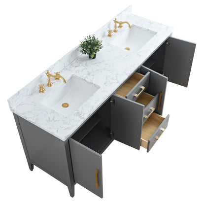 Meuble-lavabo de salle de bain Art 72 avec double lavabo et dessus en marbre synthétique.