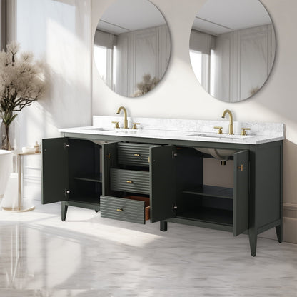 Meuble-lavabo de salle de bain Art 72 avec double lavabo et dessus en marbre synthétique.