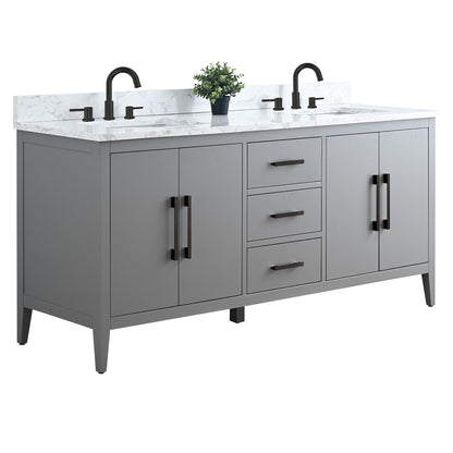 Meuble-lavabo de salle de bain Art 72 avec double lavabo et dessus en marbre synthétique.