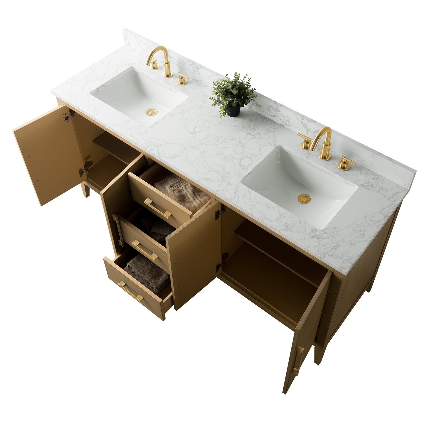 Meuble-lavabo de salle de bain Art 72 avec double lavabo et dessus en marbre synthétique.