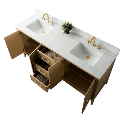 Meuble-lavabo de salle de bain Art 72 avec double lavabo et dessus en marbre synthétique.