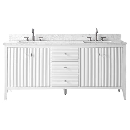 Meuble-lavabo de salle de bain Art 72 avec double lavabo et dessus en marbre synthétique.
