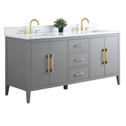 Meuble-lavabo de salle de bain Art 72 avec double lavabo et dessus en marbre synthétique.