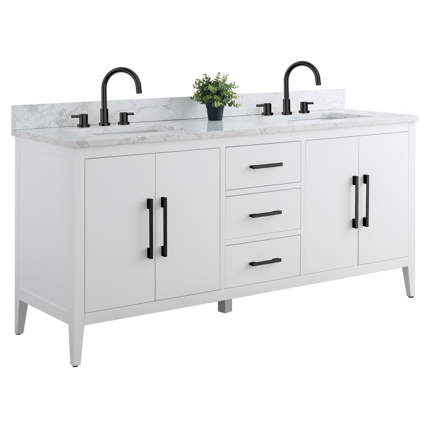 Meuble-lavabo de salle de bain Art 72 avec double lavabo et dessus en marbre synthétique.