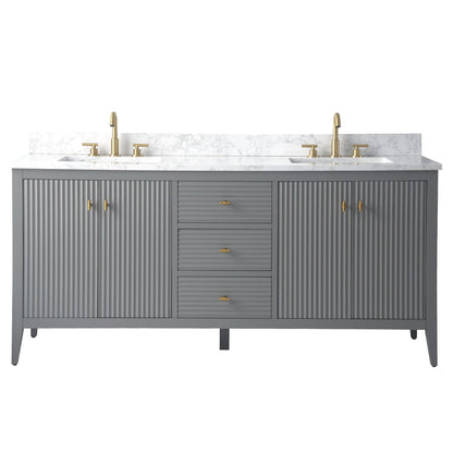 Meuble-lavabo de salle de bain Art 72 avec double lavabo et dessus en marbre synthétique.