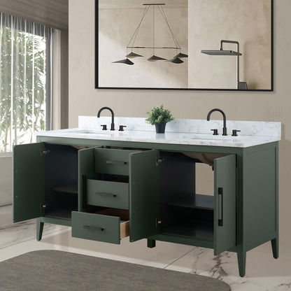 Meuble-lavabo de salle de bain Art 72 avec double lavabo et dessus en marbre synthétique.