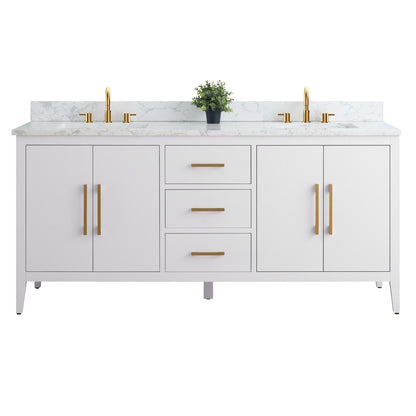 Meuble-lavabo de salle de bain Art 72 avec double lavabo et dessus en marbre synthétique.