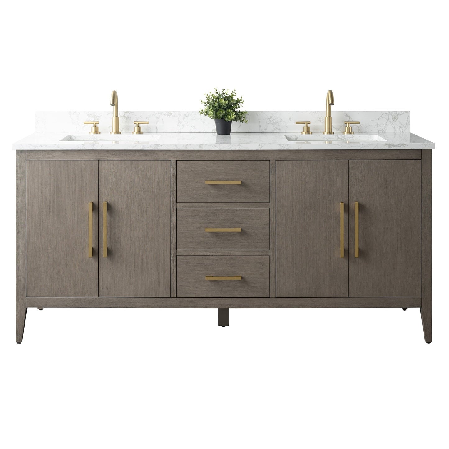 Meuble-lavabo de salle de bain Art 72 avec double lavabo et dessus en marbre synthétique.