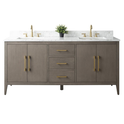 Meuble-lavabo de salle de bain Art 72 avec double lavabo et dessus en marbre synthétique.