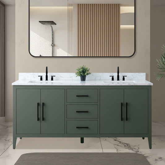 Meuble-lavabo de salle de bain Art 72 avec double lavabo et dessus en marbre synthétique.
