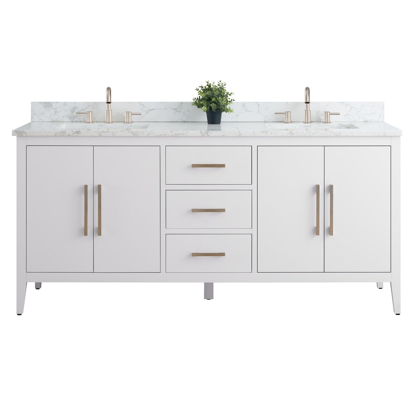 Meuble-lavabo de salle de bain Art 72 avec double lavabo et dessus en marbre synthétique.