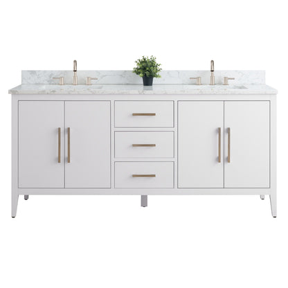 Meuble-lavabo de salle de bain Art 72 avec double lavabo et dessus en marbre synthétique.