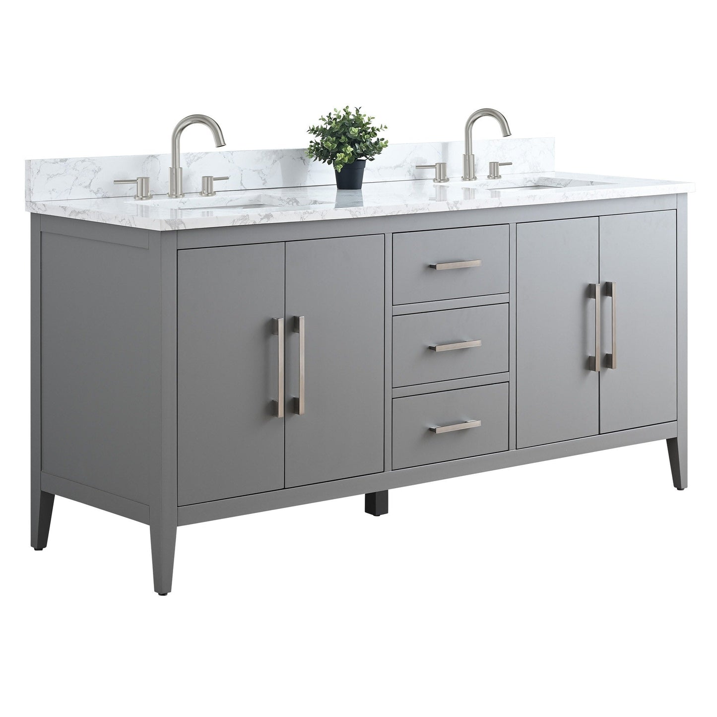 Meuble-lavabo de salle de bain Art 72 avec double lavabo et dessus en marbre synthétique.