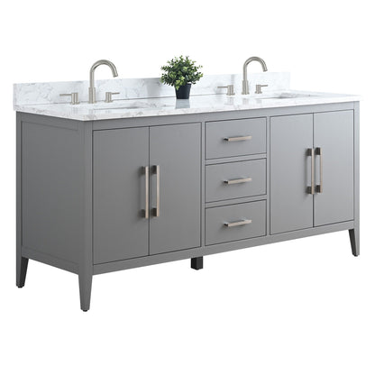 Meuble-lavabo de salle de bain Art 72 avec double lavabo et dessus en marbre synthétique.