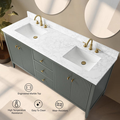 Meuble-lavabo de salle de bain Art 72 avec double lavabo et dessus en marbre synthétique.