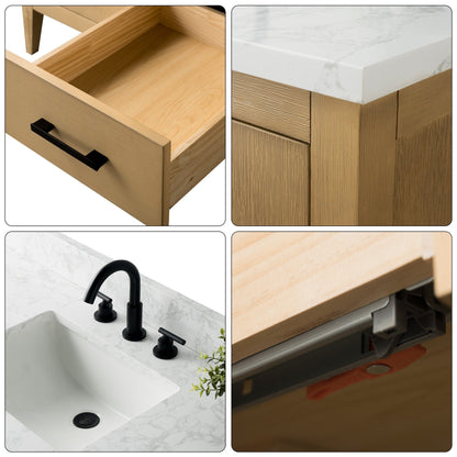 Meuble-lavabo de salle de bain Art 72 avec double lavabo et dessus en marbre synthétique.