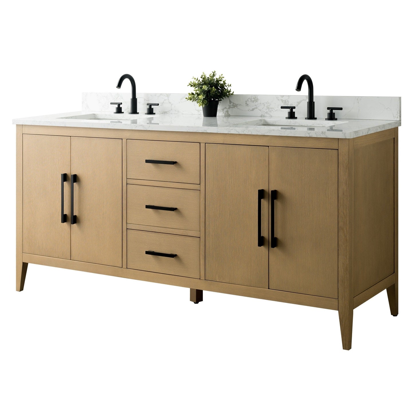 Meuble-lavabo de salle de bain Art 72 avec double lavabo et dessus en marbre synthétique.
