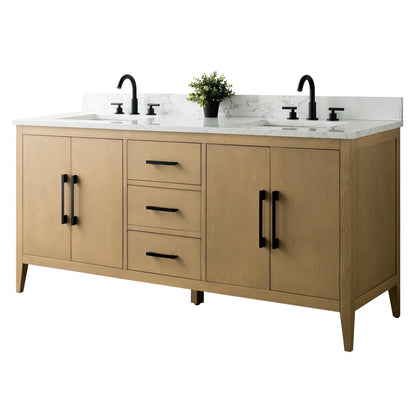 Meuble-lavabo de salle de bain Art 72 avec double lavabo et dessus en marbre synthétique.