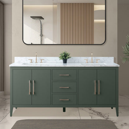 Meuble-lavabo de salle de bain Art 72 avec double lavabo et dessus en marbre synthétique.