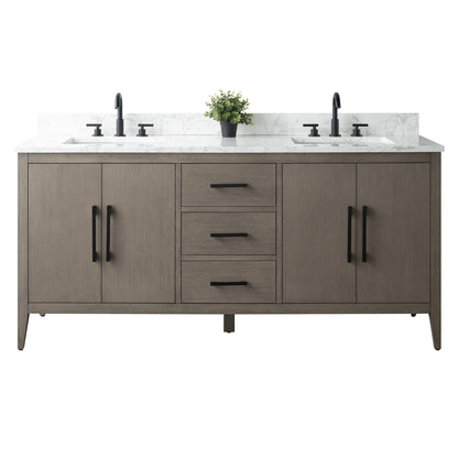 Meuble-lavabo de salle de bain Art 72 avec double lavabo et dessus en marbre synthétique.