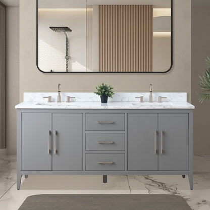 Meuble-lavabo de salle de bain Art 72 avec double lavabo et dessus en marbre synthétique.