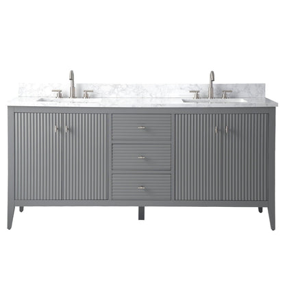 Meuble-lavabo de salle de bain Art 72 avec double lavabo et dessus en marbre synthétique.