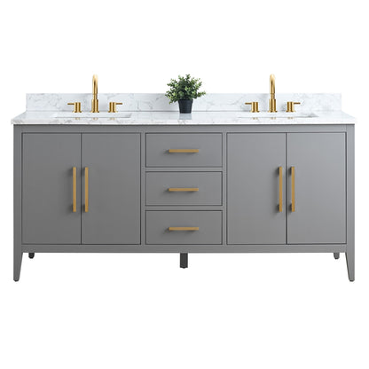 Meuble-lavabo de salle de bain Art 72 avec double lavabo et dessus en marbre synthétique.