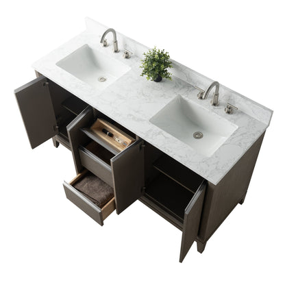 Meuble-lavabo Vanity Art avec lavabo en céramique et plan de travail en marbre composite.