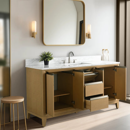 Meuble-lavabo Vanity Art avec lavabo en céramique et plan de travail en marbre composite.