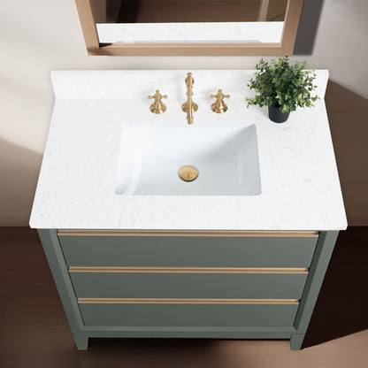 Meuble-lavabo Vanity Art avec lavabo en céramique et plan de travail en marbre composite.