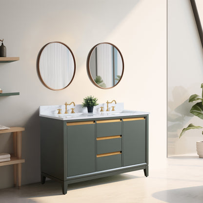 Meuble-lavabo Vanity Art avec lavabo en céramique et plan de travail en marbre composite.