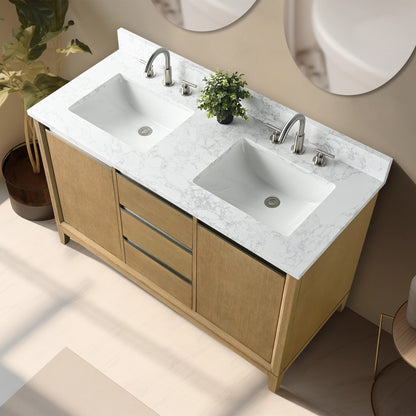 Meuble-lavabo Vanity Art avec lavabo en céramique et plan de travail en marbre composite.